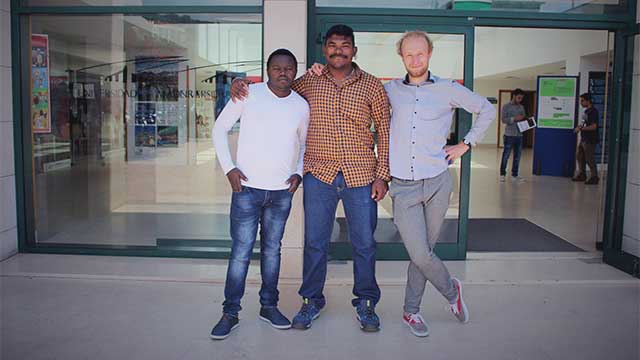 Cleophas Cheruiyot, Selva Kumar and Maciej Motyka, three of CQM's Erasmus researchers from the summer of 2018.